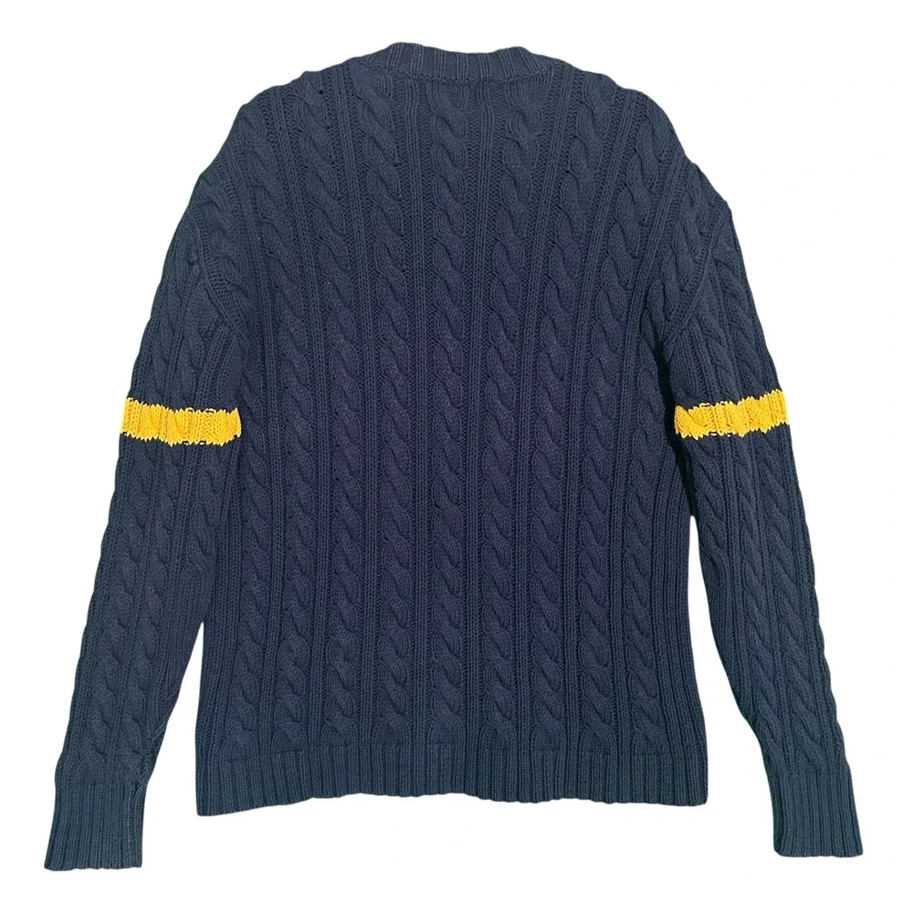 Polo Jeans Co Ralph Lauren Cable Knit Sweater Mens XL Navy Yellow Stripe Vintage